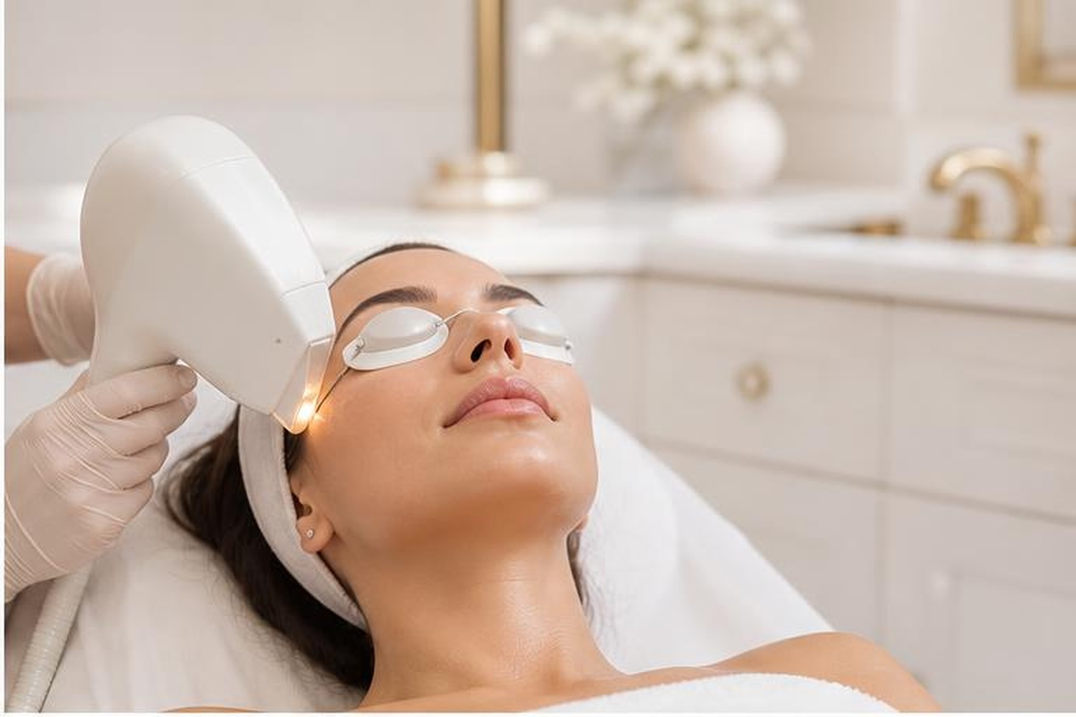 Professional LED light therapy treatment in a modern skin clinic