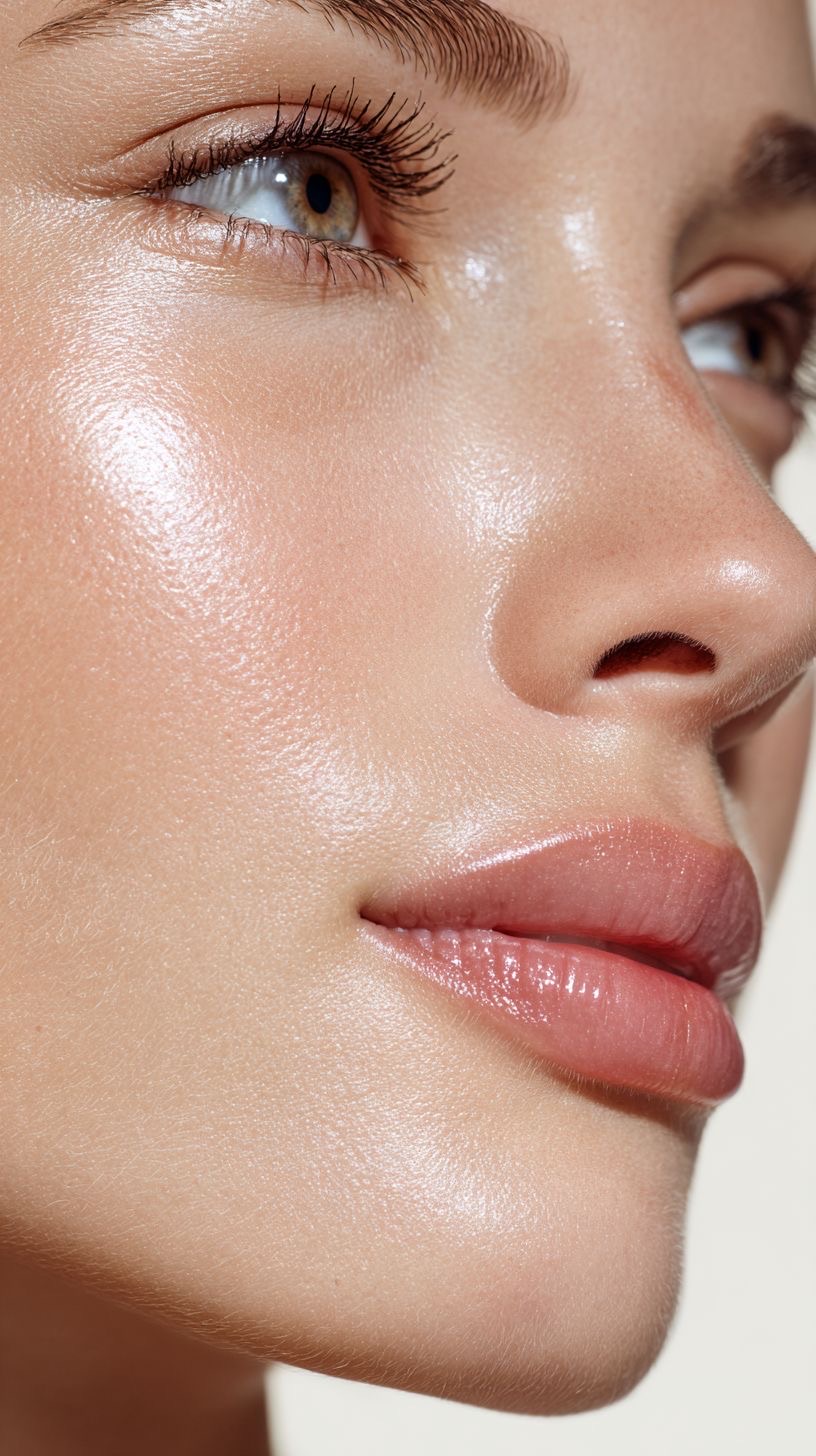 Close-up of facial skin, cheek and jaw