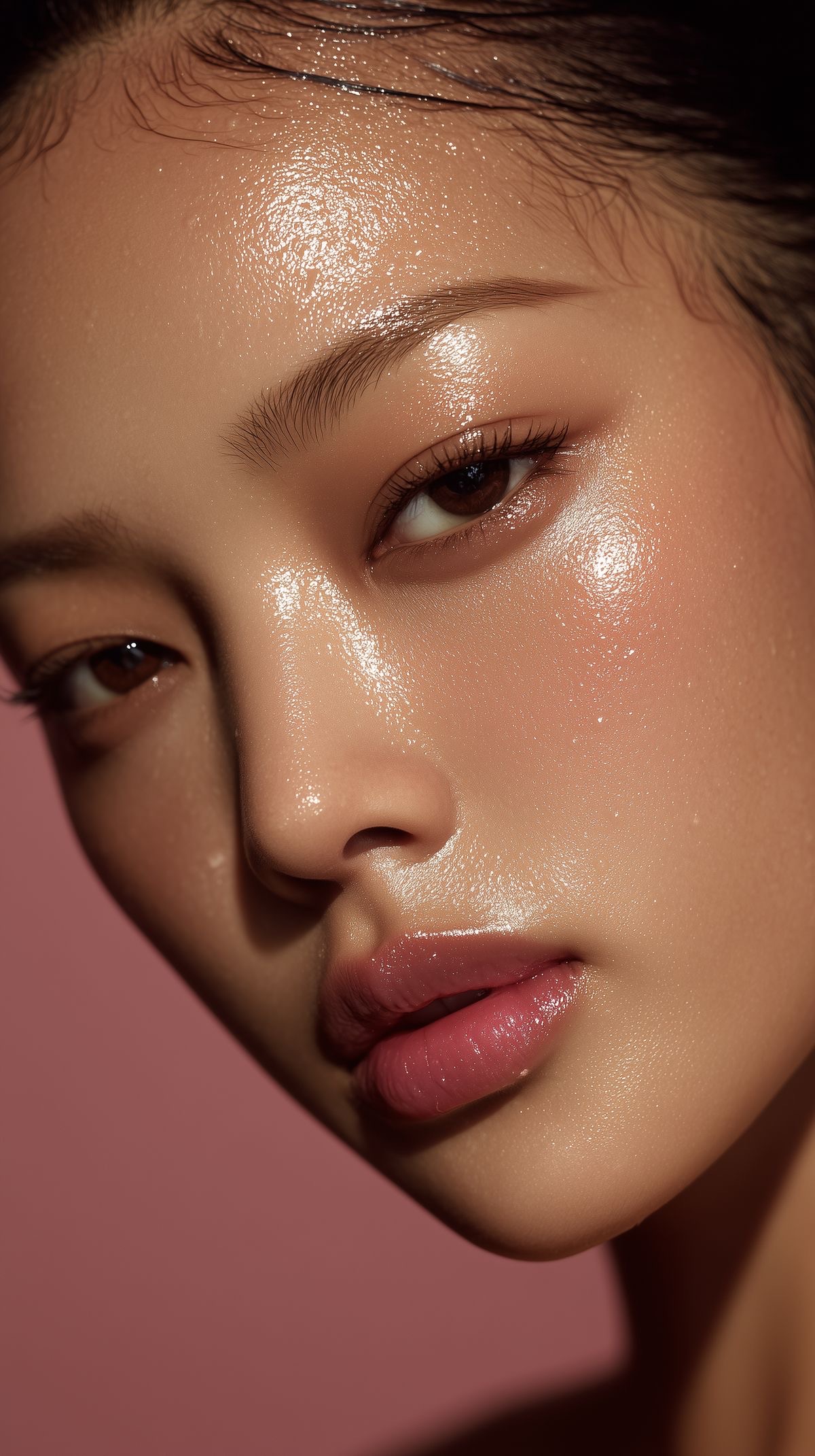 Portrait showing cheek contours and facial skin