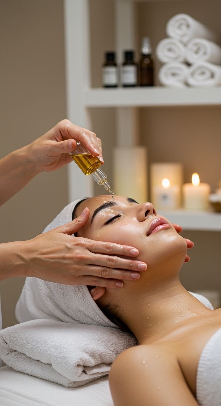 Facial skincare ritual with topical oil application